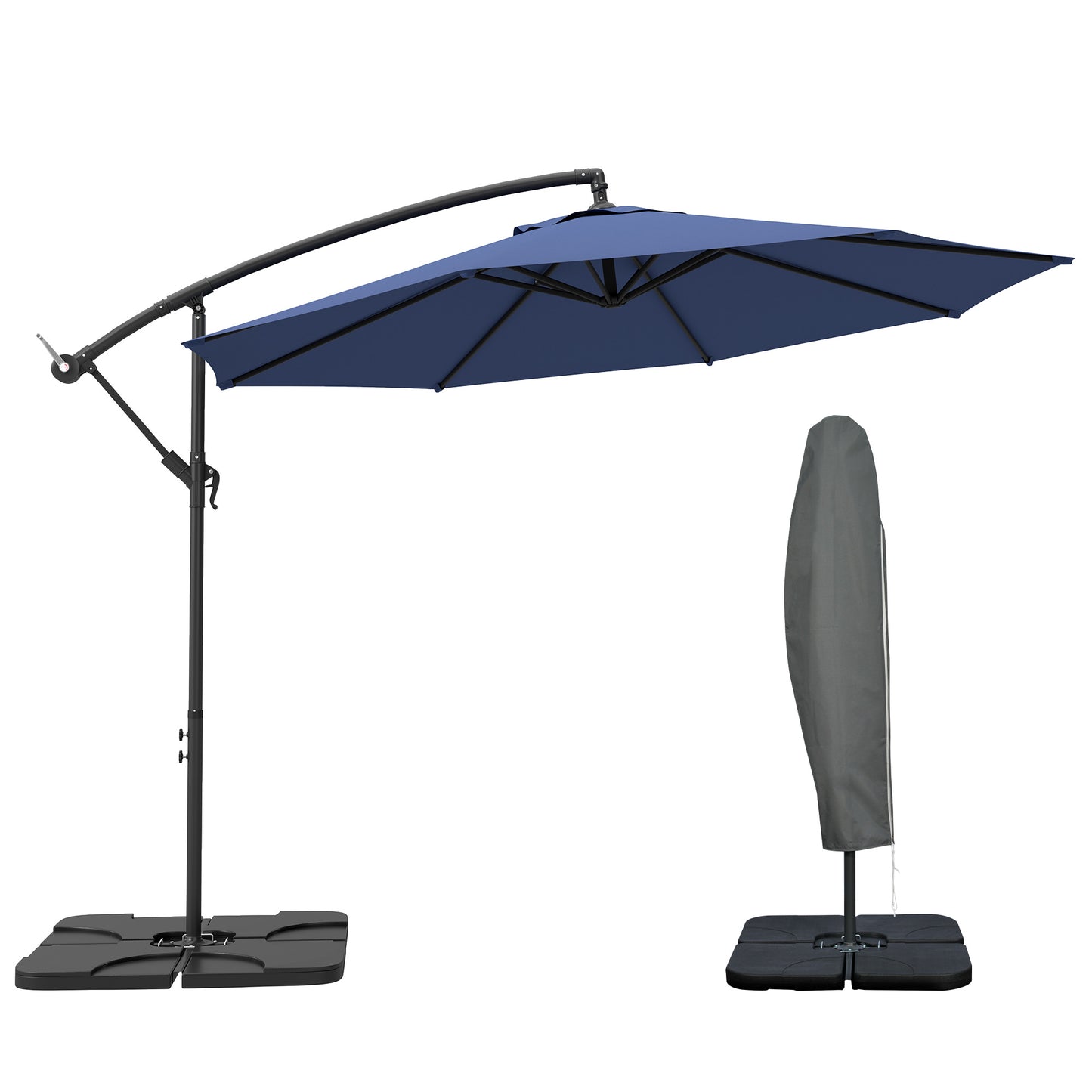 Outsunny 3(m) Garden Banana Parasol Cantilever Umbrella with Crank Handle, Cross Base, Weights and Cover for Outdoor, Hanging Sun Shade