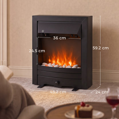 Electric Fireplace | 1000W/2000W Freestanding & Inset Fire | LED Flame & White Pebbles | Adjustable Thermostat | Black or Gold