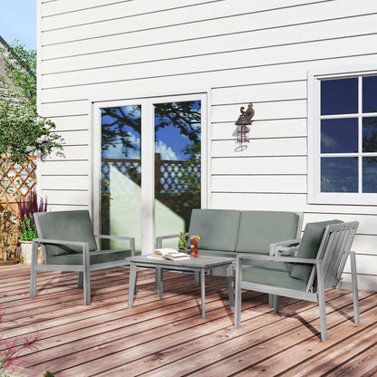 Outsunny 4-Piece Acacia Wooden Garden Furniture Set with Cushions - Light Grey