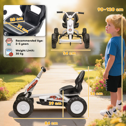AIYAPLAY Kids Pedal Go Kart with Steel Frame, Sporty Design, for Ages 2-5 Years, White / Black