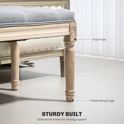 End of Bed Bench Tufted Upholstered Bench, Light Grey