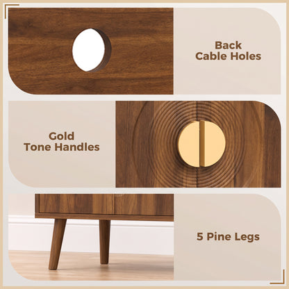 Record Player Stand with Vinyl Storage for 300 Albums | 5 Record Slots | Flip-Top Compartment | Double-Door Cabinet | Cable Hole | Pine Legs | Melamine Finish | 120x40x76cm | Walnut Brown or Black