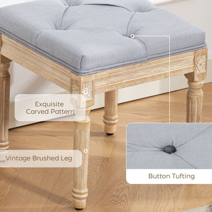 Vintage Retro Style Foot Stool, Tufted Square Footrest with Wood Legs, Light Grey