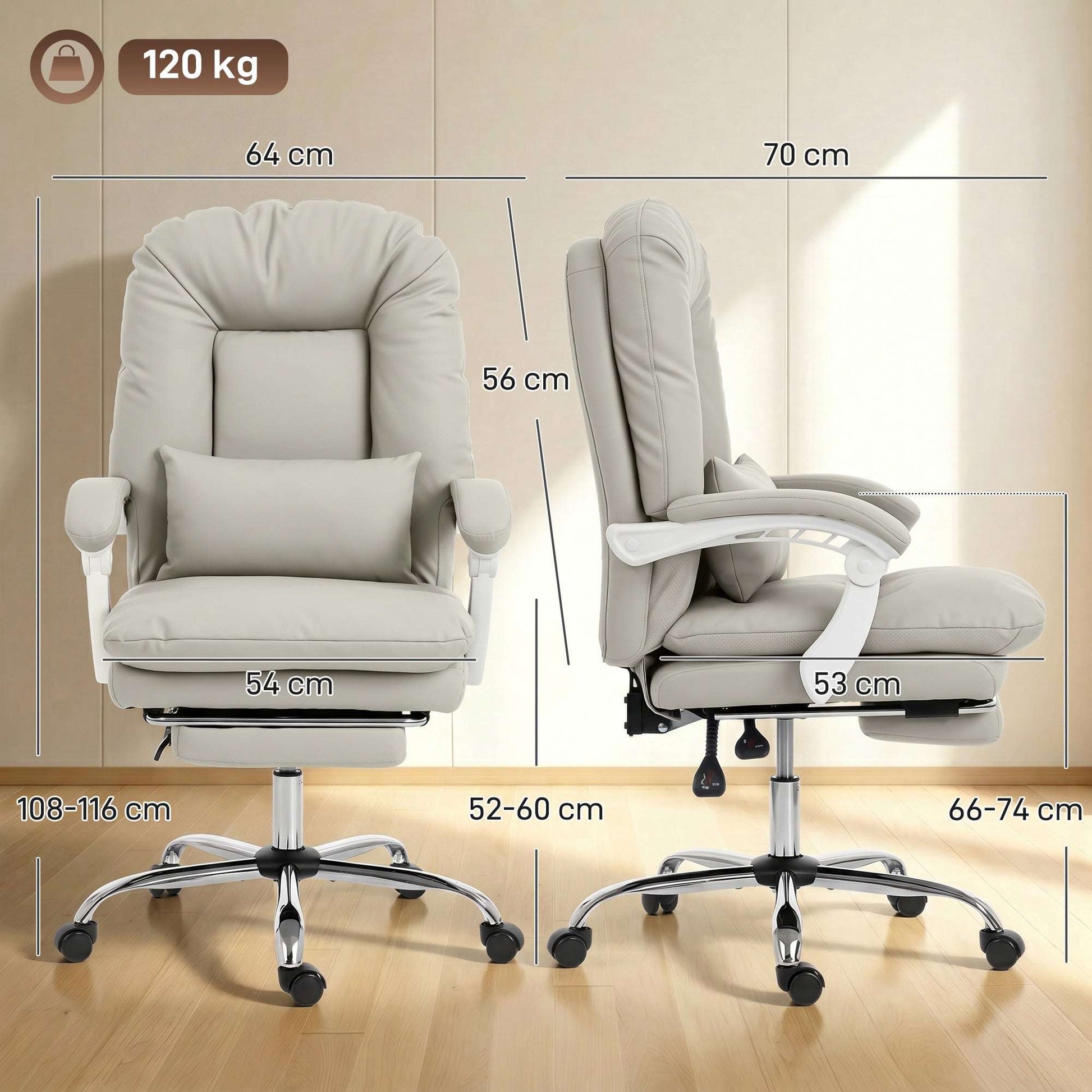 Ergonomic Executive Reclining Office Chair | 155° Recline | Retractable Footrest | Lumbar Pillow & Headrest | 16.5cm Seat Cushion | EN1335 & BS5852 Certified | 120kg Capacity | Khaki