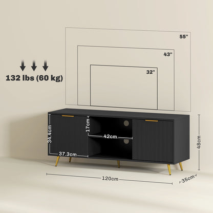 Modern TV Stand Cabinet for TVs up to 55", TV Unit with 2 Open Shelves and 2 Cabinets, w/ Cable Management for Living Room, Black