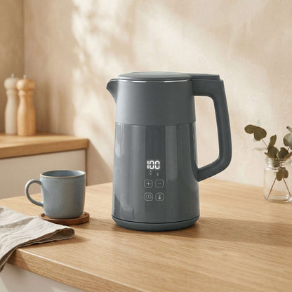 1.7L Electric Kettle | 3000W | 7 Temperature Settings 40-100°C | 2hr Keep-Warm | 304 Stainless Steel PTFE-Free | Boil-Dry Protection | Auto Shut-Off | 360° Swivel Base | Grey