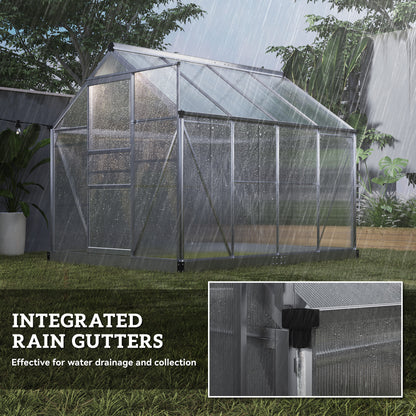 Walk-In Polycarbonate Greenhouse | 6x8ft | Aluminium Frame | Sliding Door | Roof Vent | 40kg/m² Snow Load | Silver