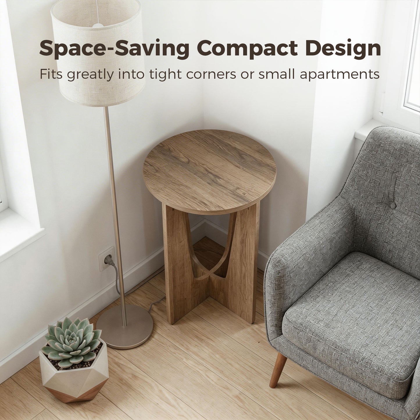 End Table Compact Round Side Table with Curved Legs in Coffee Wood Effect