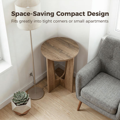 End Table Compact Round Side Table with Curved Legs in Coffee Wood Effect