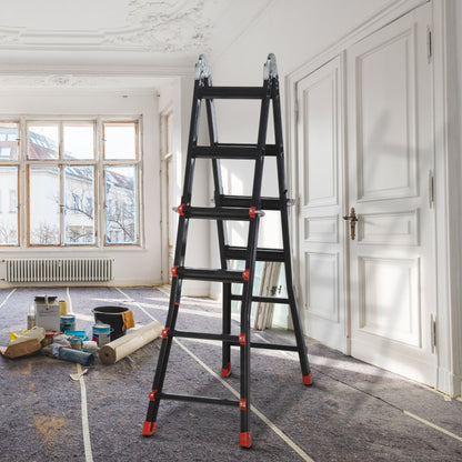 4M Aluminium Duo Ladder Telescopic Herringbone Changeable Multi-Purpose w/ Non-Slip Steps Climbing DIY Platform Portable Workshop House Garden