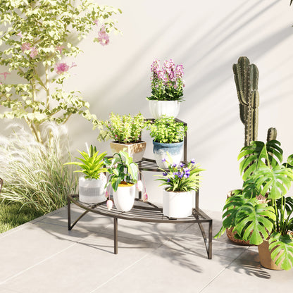 3 Tier Corner Plant Stand, Quarter Round Metal Plant Rack for Indoor Outdoor, Flower Pot Holder, Black