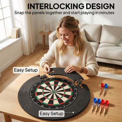 SPORTNOW Bristle Dartboard Set | 45.5cm Sisal Board & 71.5cm EVA Wall Surround | 6 Steel-Tip Darts | Black Interlocking 4-Piece Surround