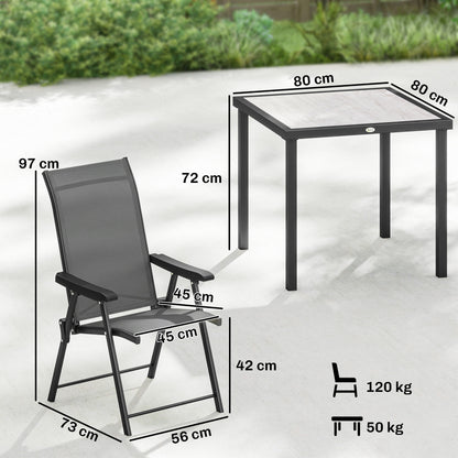 5-Piece Garden Dining Set for 4 | Folding Chairs | Faux Wood Table | Breathable Mesh | Grey