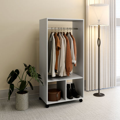 Open Wardrobe for Bedroom, Small Wardrobe on Wheels W/ Clothes Rail, Storage Shelves, Mobile Garment Rack Cloakroom, Hallway, Grey