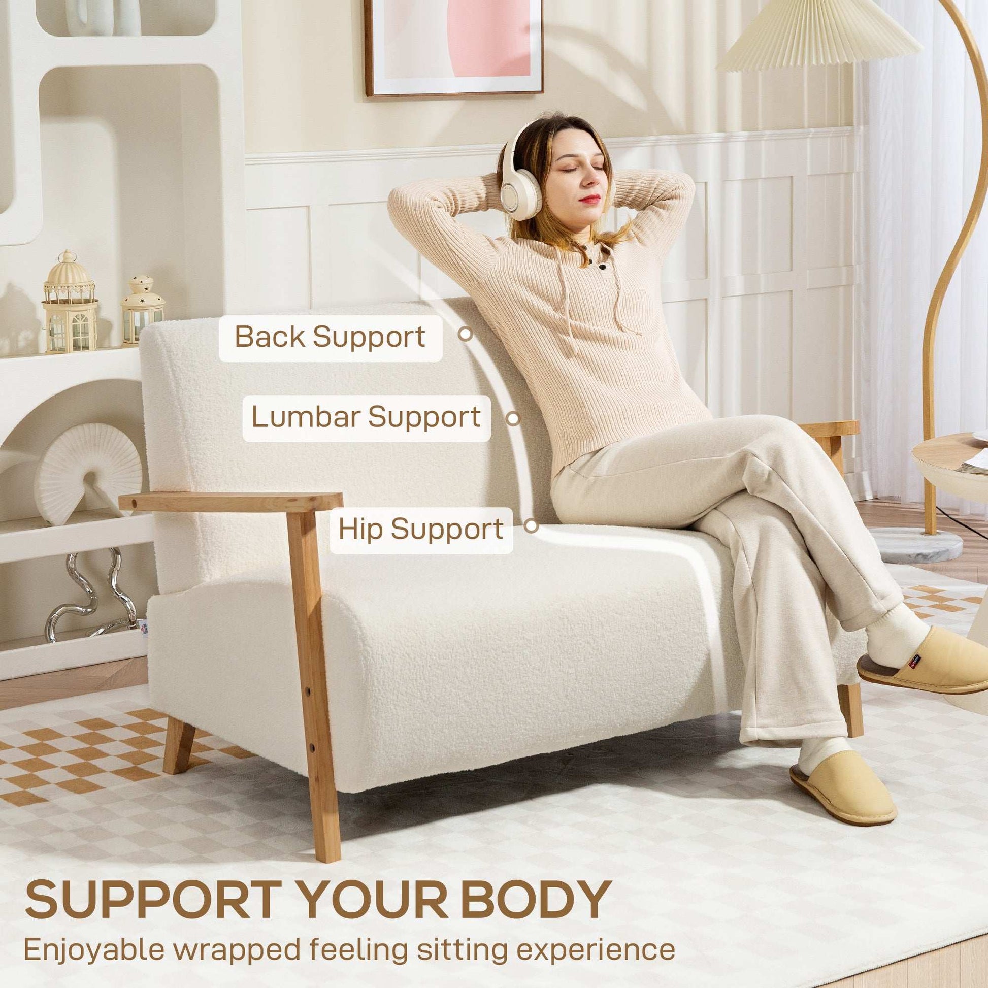 Small Sherpa Fabric 2 Seater Sofa Settee - Cream White