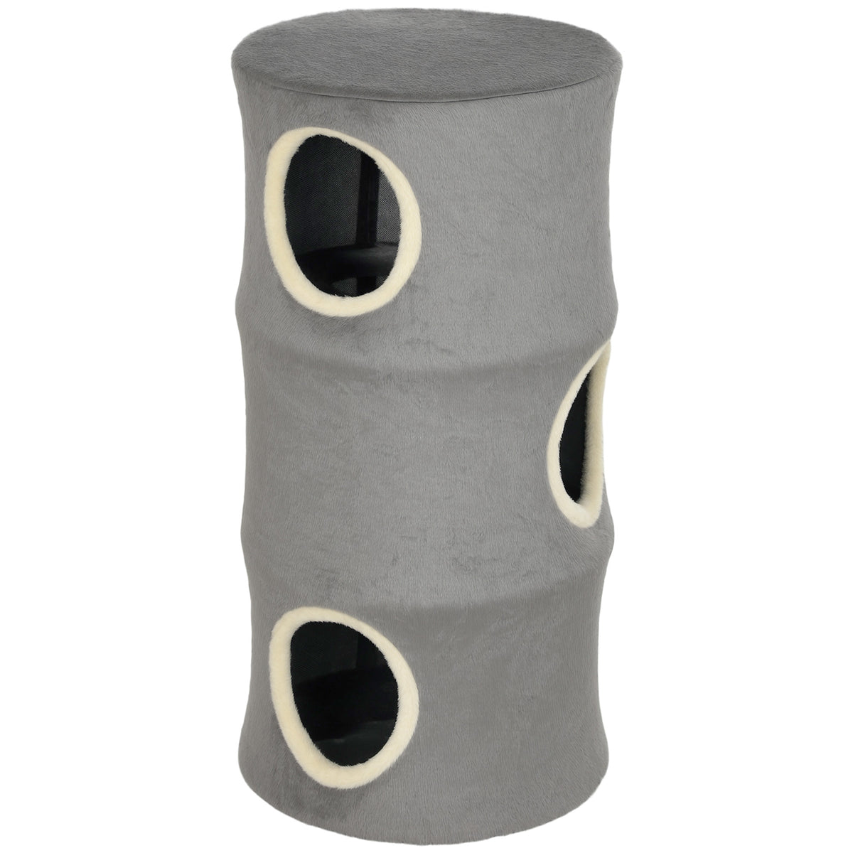 4-Tier Cat Tower | Grey Indoor Cat Condo with Washable Plush Cover, Cubbies & Climbing Levels | 6kg