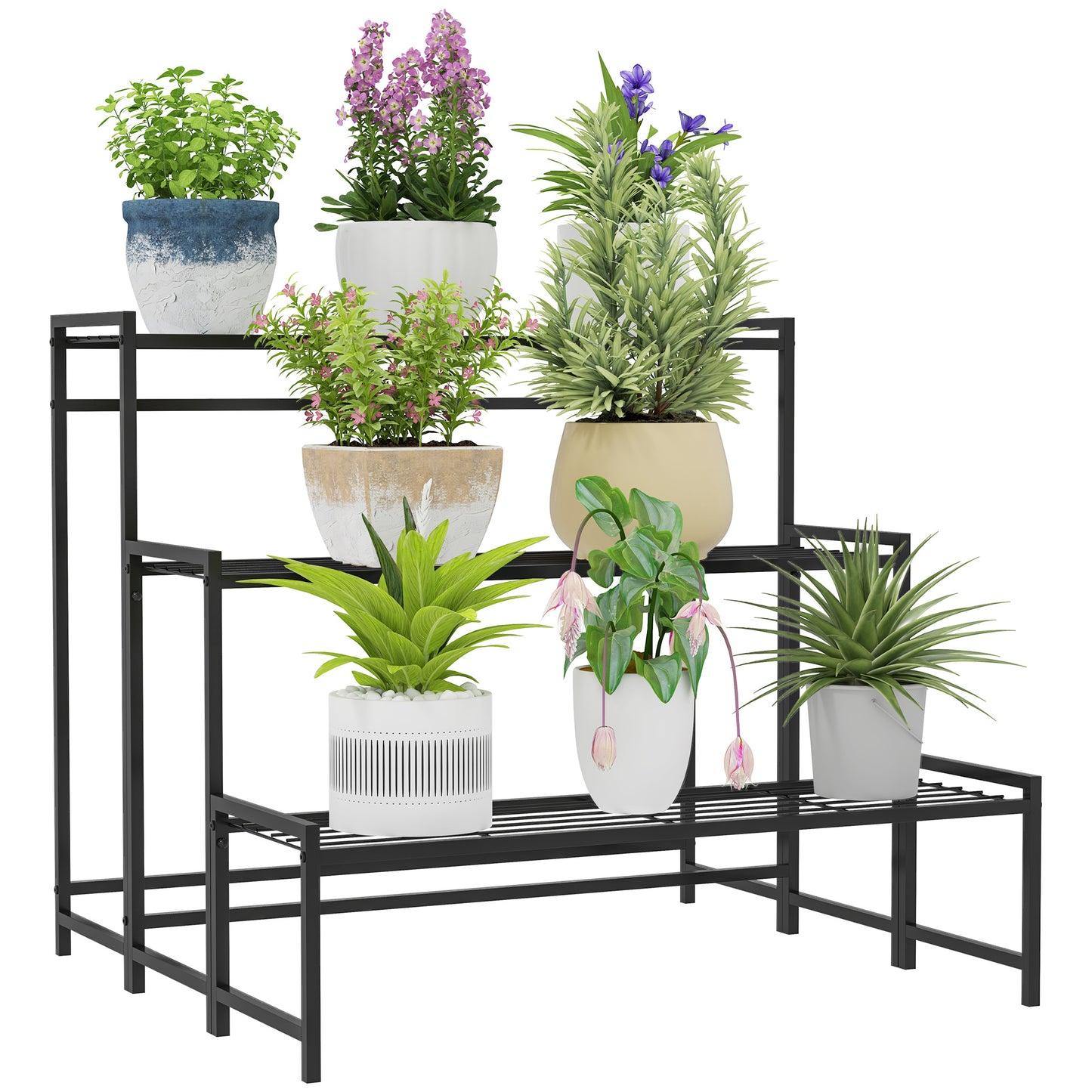3-Tier Metal Plant Stand, Modern Ladder Shelf Flower Pot Holder for Indoor Outdoor, Display Shelf Rack for Garden Patio Balcony, Black