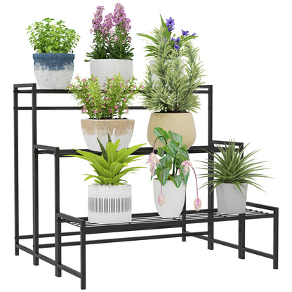 3-Tier Metal Plant Stand, Modern Ladder Shelf Flower Pot Holder for Indoor Outdoor, Display Shelf Rack for Garden Patio Balcony, Black