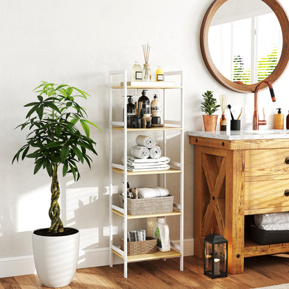 Five-Tier Bamboo Adjustable Shelf Storage Unit