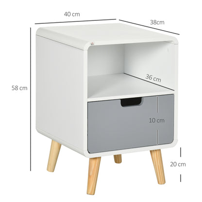 HOMCOM Wooden Retro Style Bedside Table End Nightstand With Drawer Wood Lamp Desk Storage Unit Bedroom Scandinavian Nordic Style, Set of 2