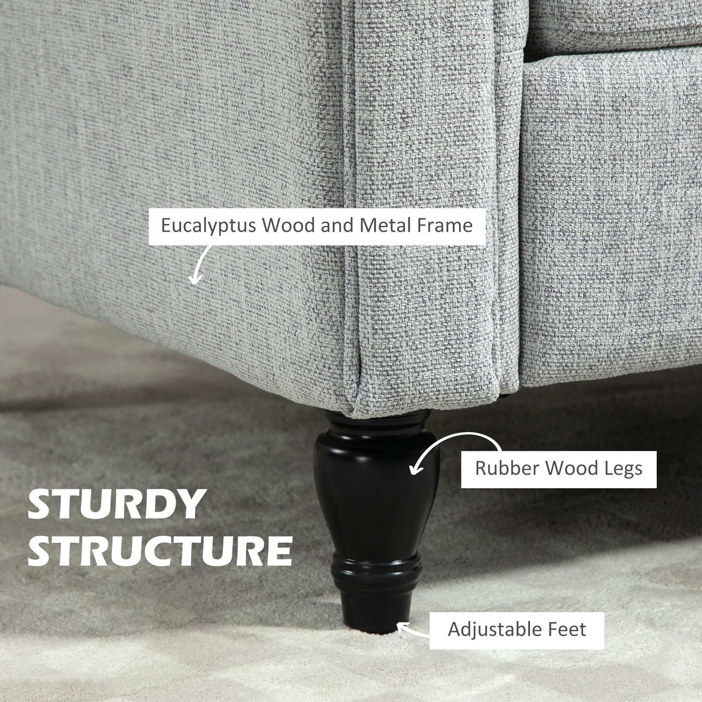 Vintage Retro Style Accent Chair, Upholstered Occasional Chair with Back Pillow, Rolled Arms, Rubber Wood Legs, Light Grey