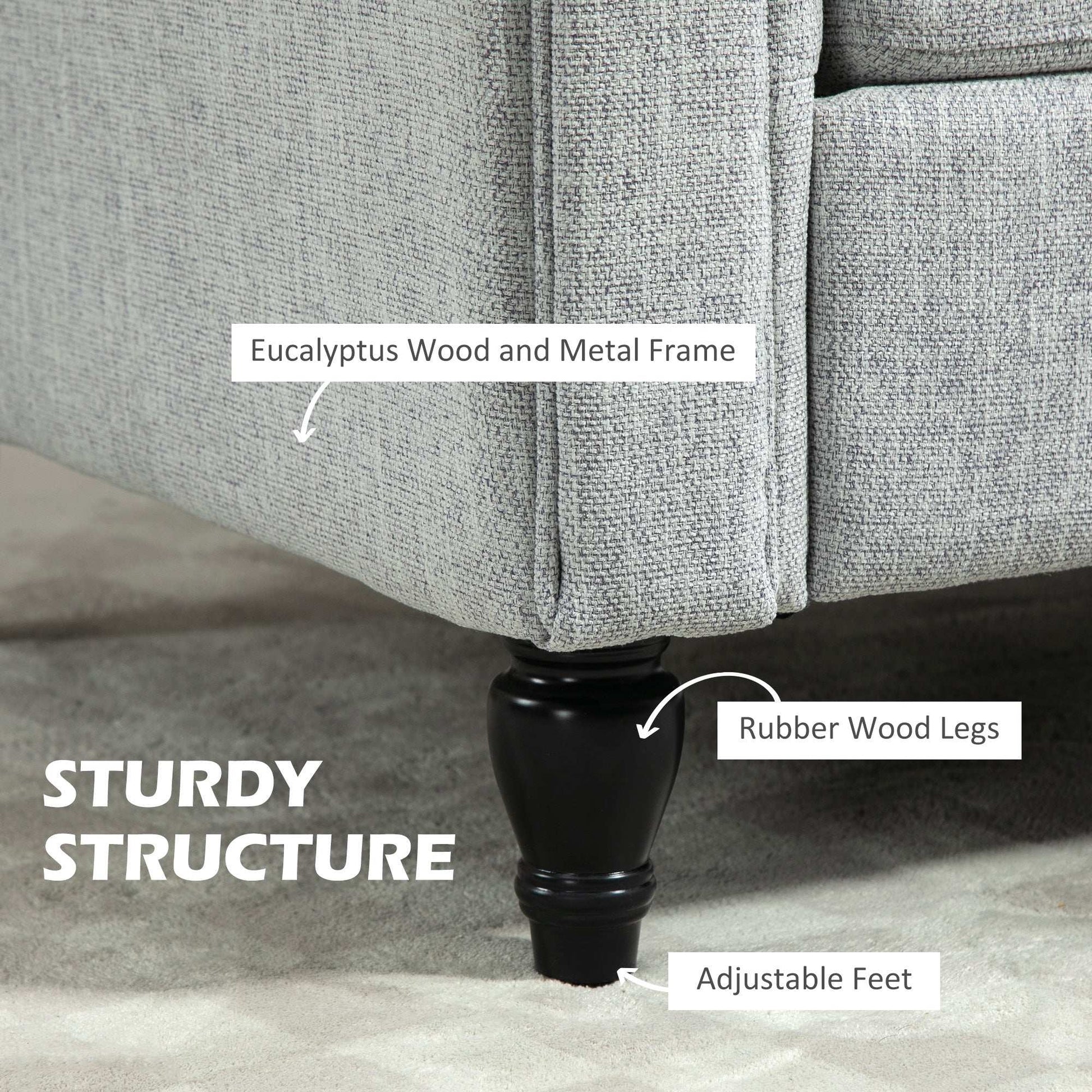 Vintage Retro Style Accent Chair, Upholstered Occasional Chair with Back Pillow, Rolled Arms, Rubber Wood Legs, Light Grey