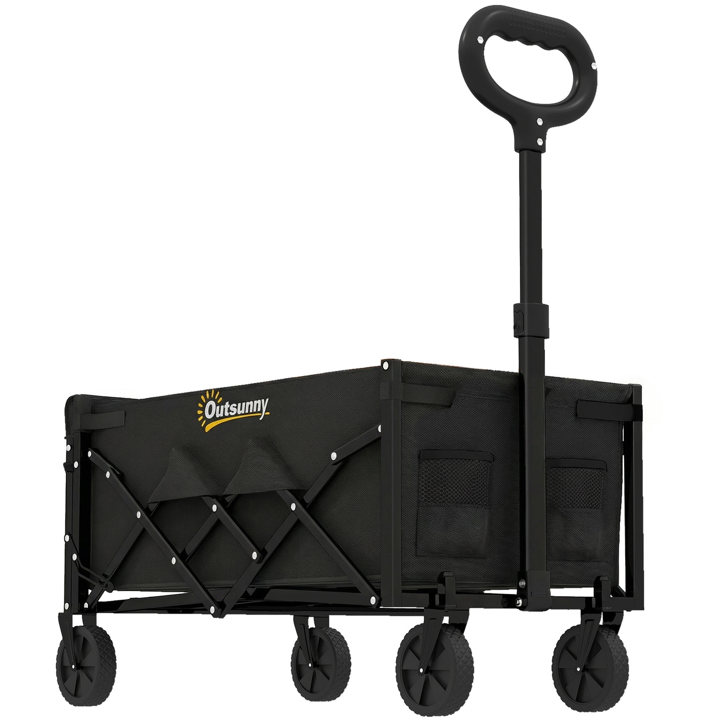 80L Foldable Festival Camping Trolley | Drop-Down Tailgate | Adjustable Handle | 2 Cup Holders | Storage Bags | Quick Release Wheels | 150kg | Black