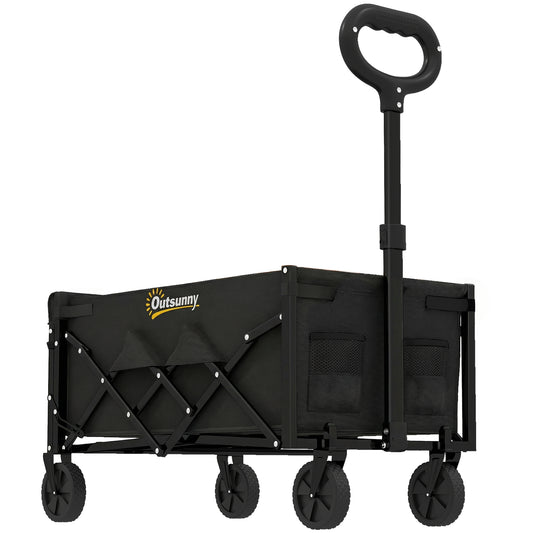 80L Foldable Festival Camping Trolley | Drop-Down Tailgate | Adjustable Handle | 2 Cup Holders | Storage Bags | Quick Release Wheels | 150kg | Black