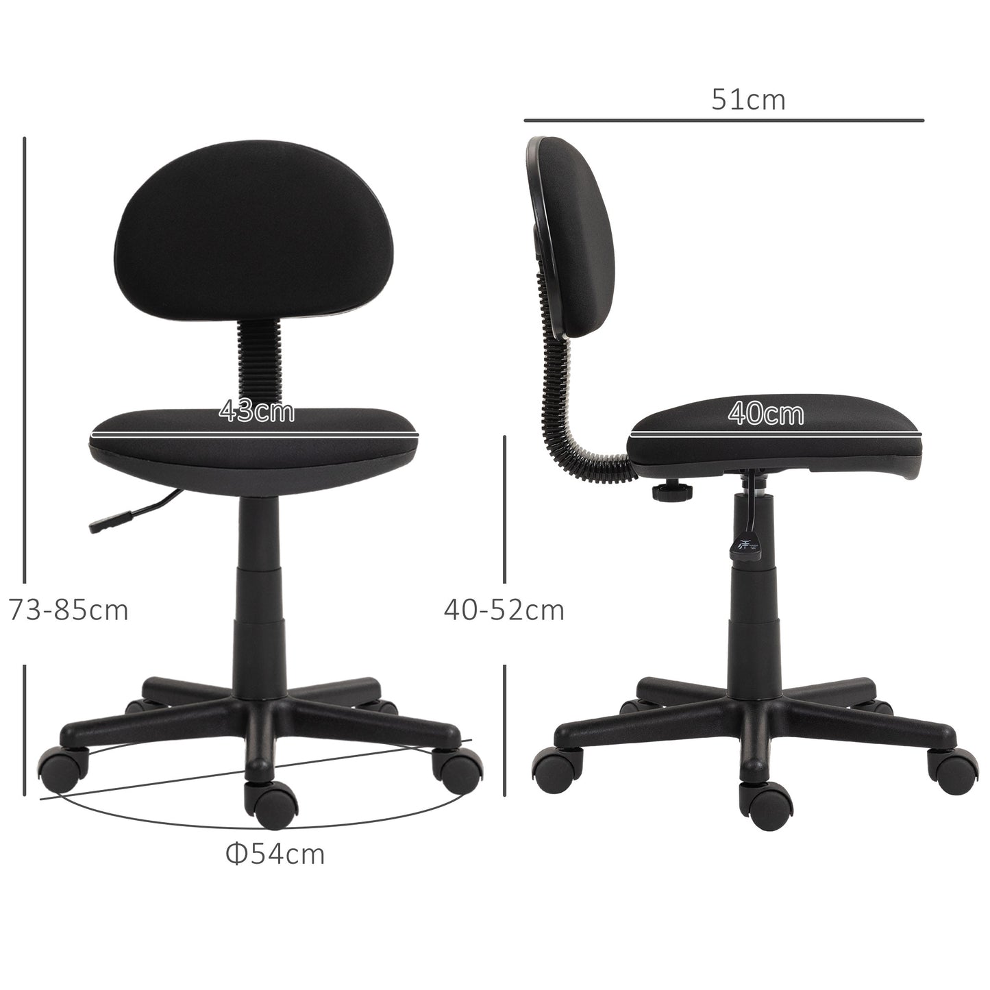 Small Simple Armless Office Chair - Black