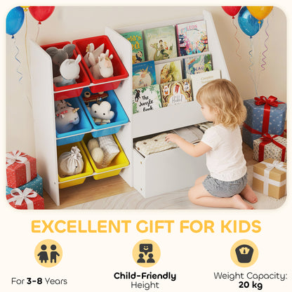 AIYAPLAY Toy Storage Unit, 3-Tier Toy Organiser Shelf with 6 Removable Storage Bins for Bedroom, Nursery, Multicolour