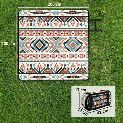 200x200cm Picnic Blanket & Beach Mat | Water-Repellent Oxford Base | 1cm Padding | Integrated Strap | 3-4 People | Mix-Colour
