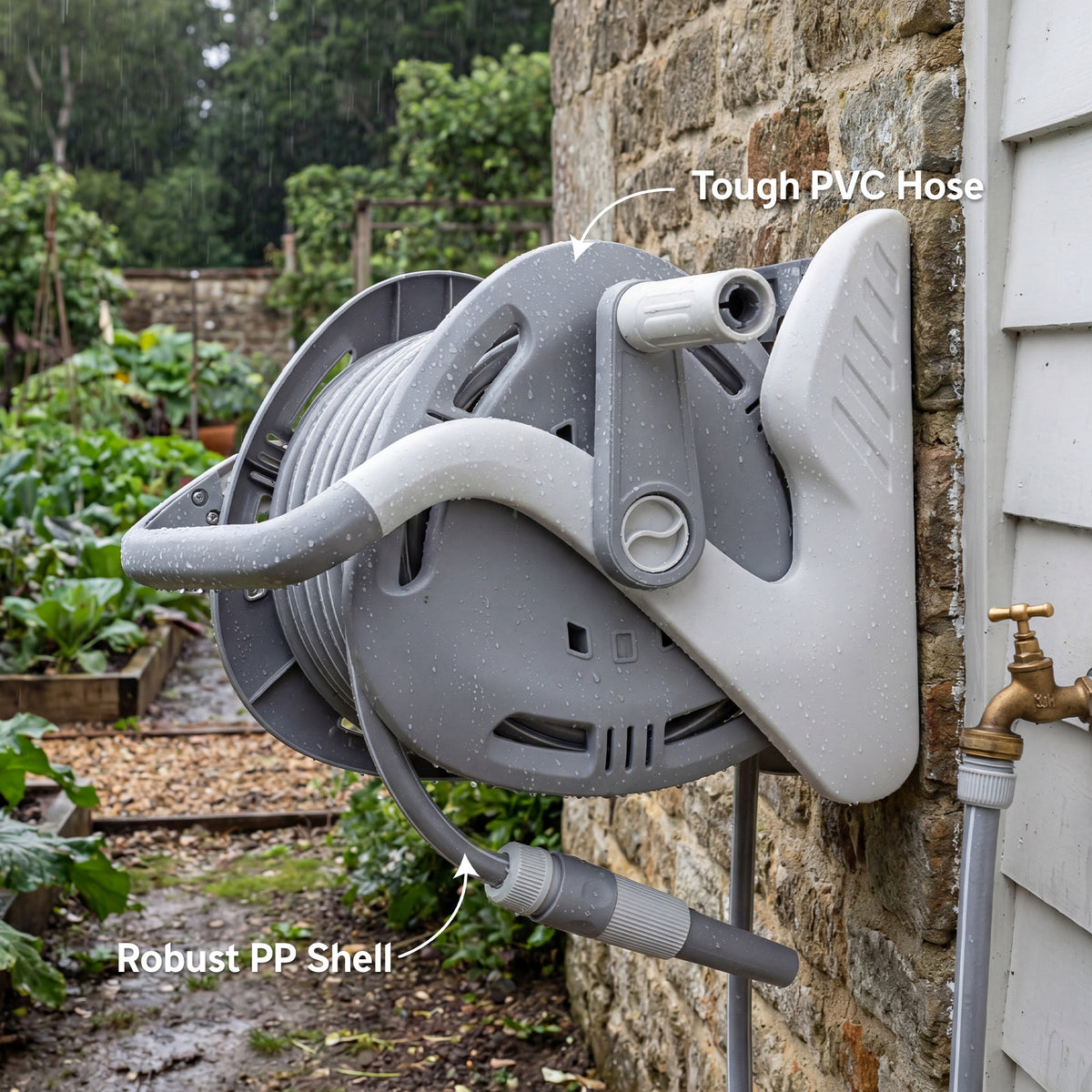 2-in-1 Wall Mounted & Portable Garden Hose Reel | 20+2m | Burst-Proof Hose | 2-Pattern Spray Nozzle | Crank Handle | Rust-Proof PVC | Grey