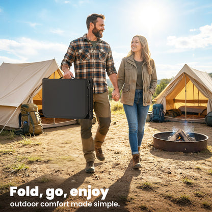 3ft Folding Camping Picnic Table | Tri-Fold | 90x40cm | Water Repellent MDF Top | Mesh Storage Layer | Carry Bag | 35kg | Black