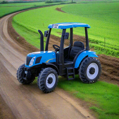 New Holland Kids Official Exclusive 24V Electric Blue Tractor and Trailer (Trailer Included)