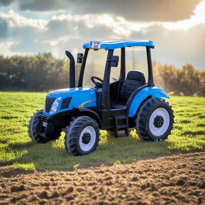 New Holland Kids Official Exclusive 24V Electric Blue Tractor and Trailer (Trailer Included)