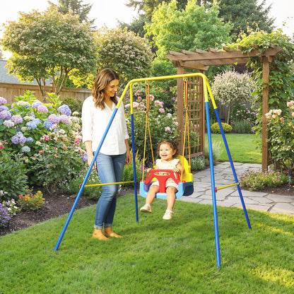3-in-1 Toddler Swing Set – Foldable A-Frame, Seat Belt, Adjustable Height 35–55cm, Indoor & Outdoor, EN71 Tested, Ages 9 Months–8 Years – Blue