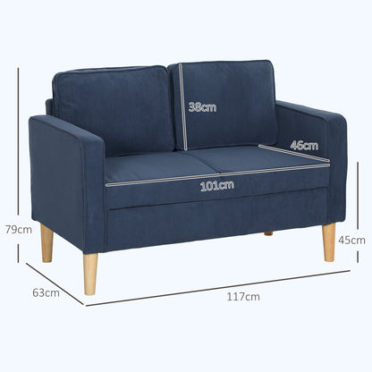 Small Two-Seater Corduroy Sofa - Blue