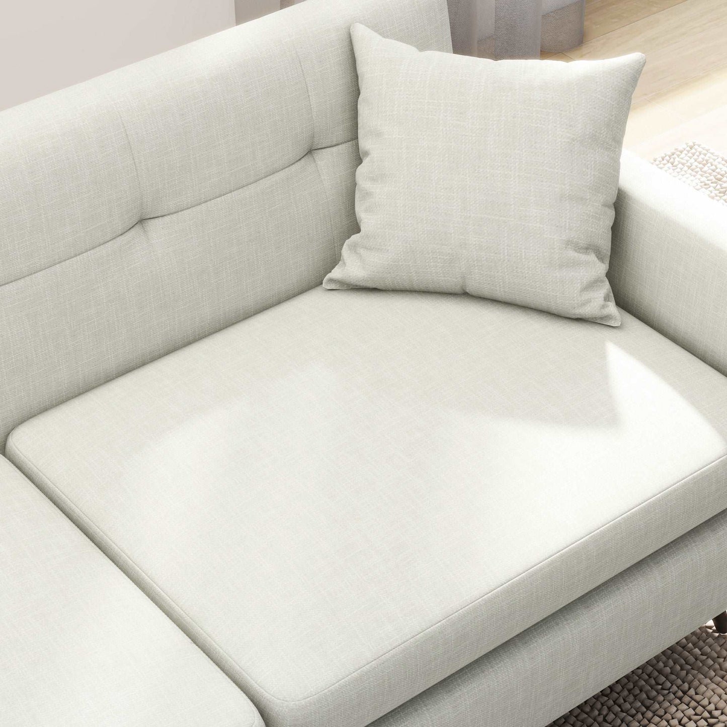 165cm 2 Seater Sofa for Living Room, Modern Fabric Couch, Tufted Loveseat Sofa Settee w/ Steel Legs, 2 Storage Pockets
