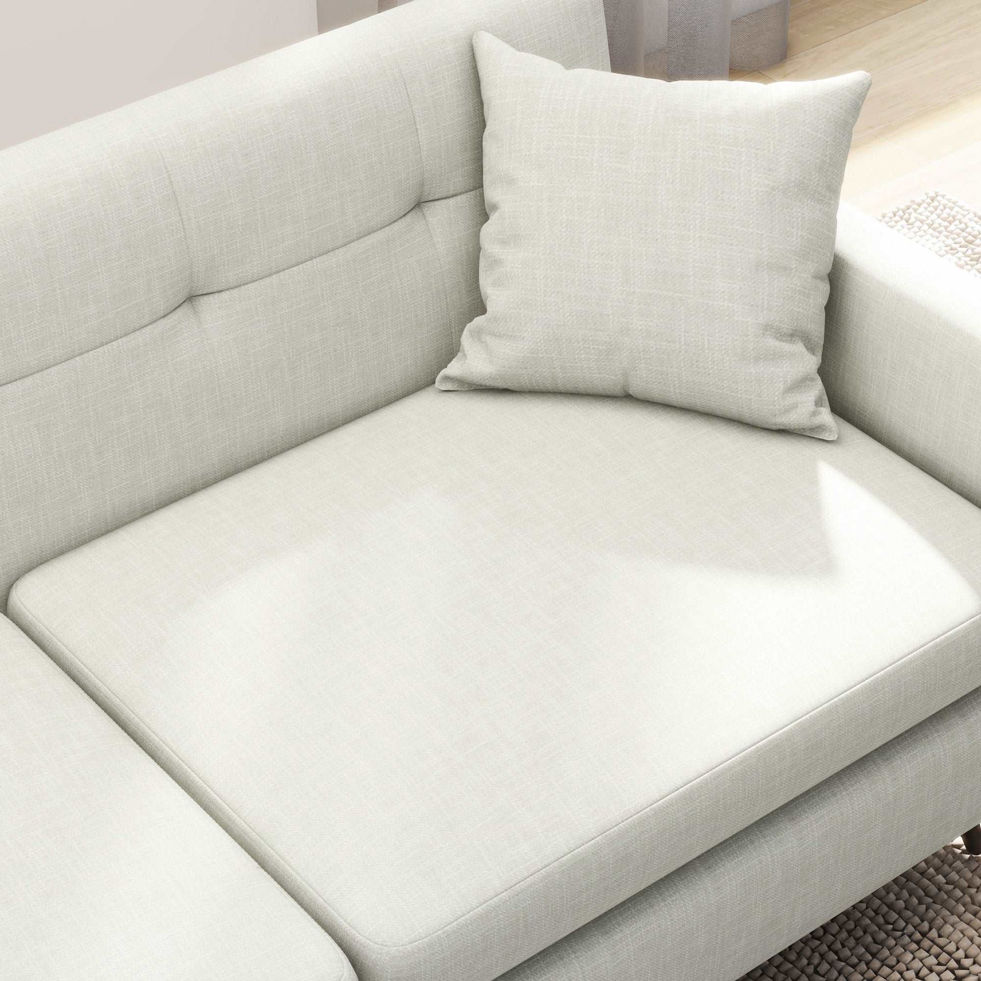 165cm 2 Seater Sofa for Living Room, Modern Fabric Couch, Tufted Loveseat Sofa Settee w/ Steel Legs, 2 Storage Pockets