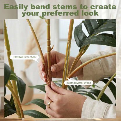 Artificial Fern Tree | 120cm | 20 PEVA Fronds | Soft-Touch | Shapeable Stems | Cement Pot | Soil Effect | No Maintenance | Green