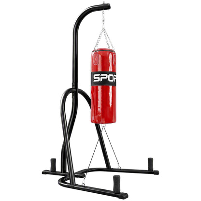 Freestanding Boxing Punching Bag with Stand | 20 kg Heavy Bag, 120 kg Frame, 360° Rotating Chain & Weight Plate Storage | Red