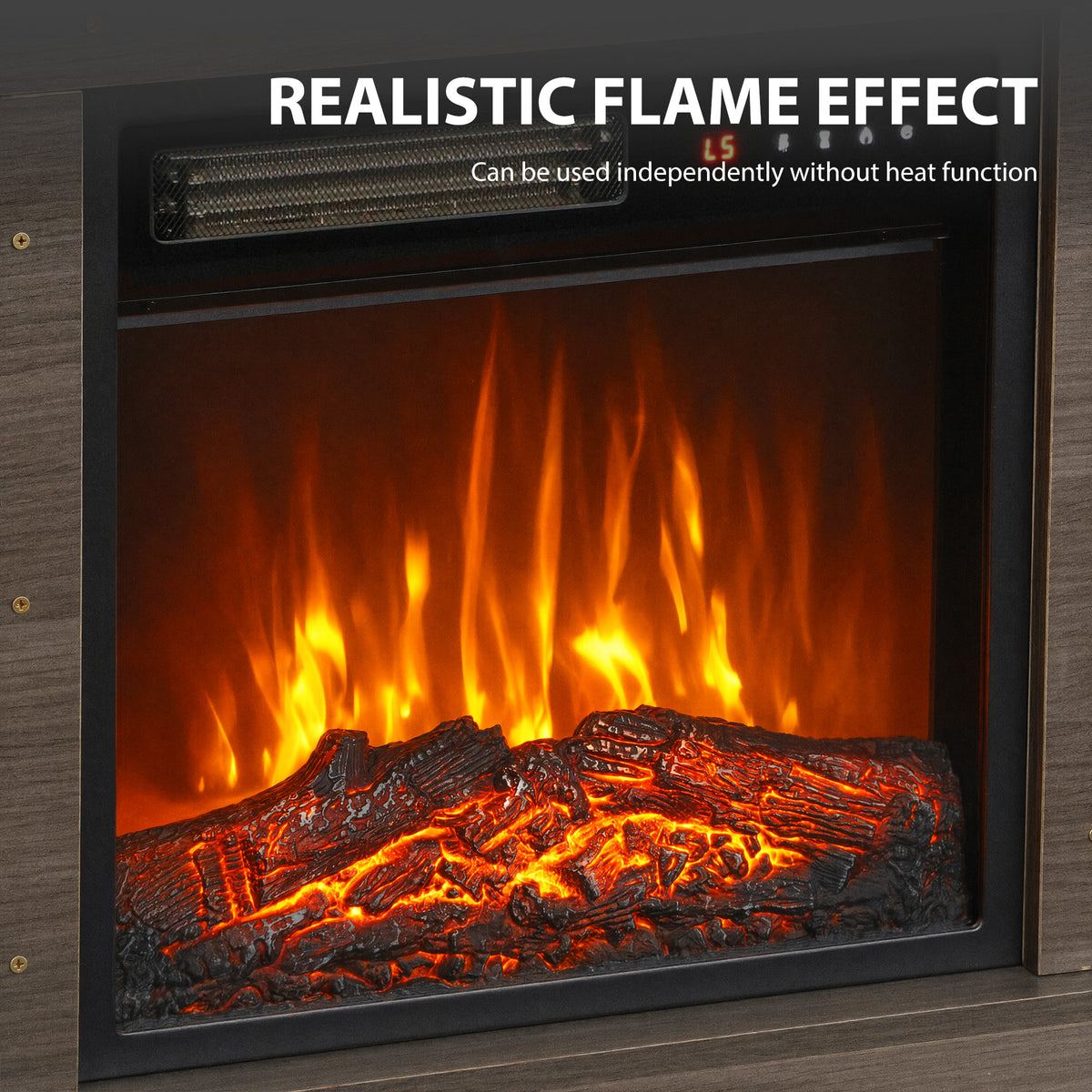 Electric Fireplace Suite | 1800W Fire & Charcoal Grey Surround | 96.5cm, Open Shelf & Wood-Effect Top | LED Flames, Remote & Timer