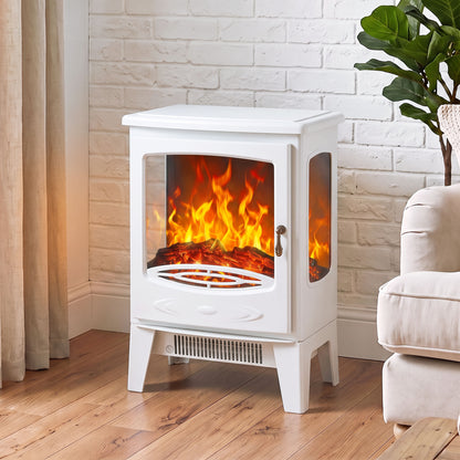 Freestanding Electric Stove | 900W/1800W Heater | 3-Sided Glass & Adjustable Flame Effect | 39 × 26 × 54.8cm | White or Grey