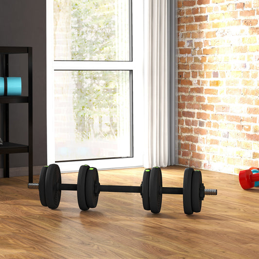2-in-1 Adjustable Barbell & Dumbbell Set | 14kg Total | Non-Slip Grips | Plastic Coated | Home Gym | Black & Green