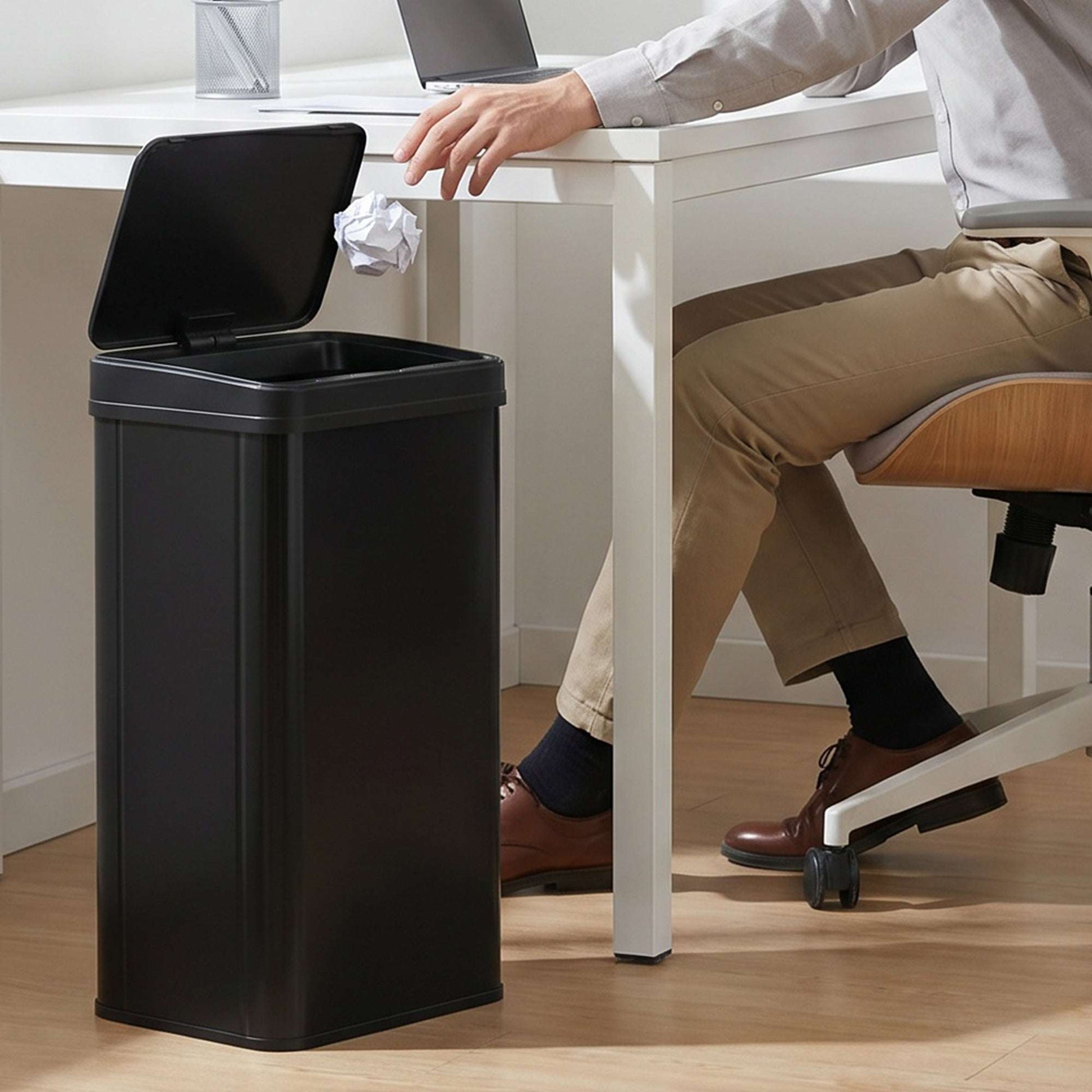 50L Motion Sensor Bin | 0.5s Open | Fingerprint-Resistant 410 Stainless Steel | Soft-Close Lid | Dual Modes | Extra-Wide Opening | Liner Ring | Fully Detachable | 4xAA 10,000 Cycles | 35.5x26x67cm | Black