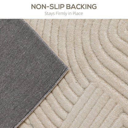 Modern Geometric Jacquard Rug | 15mm Plush Pile | Non-Slip Cotton-Polyester Backing | Reinforced Edges | 230x160cm | Cream