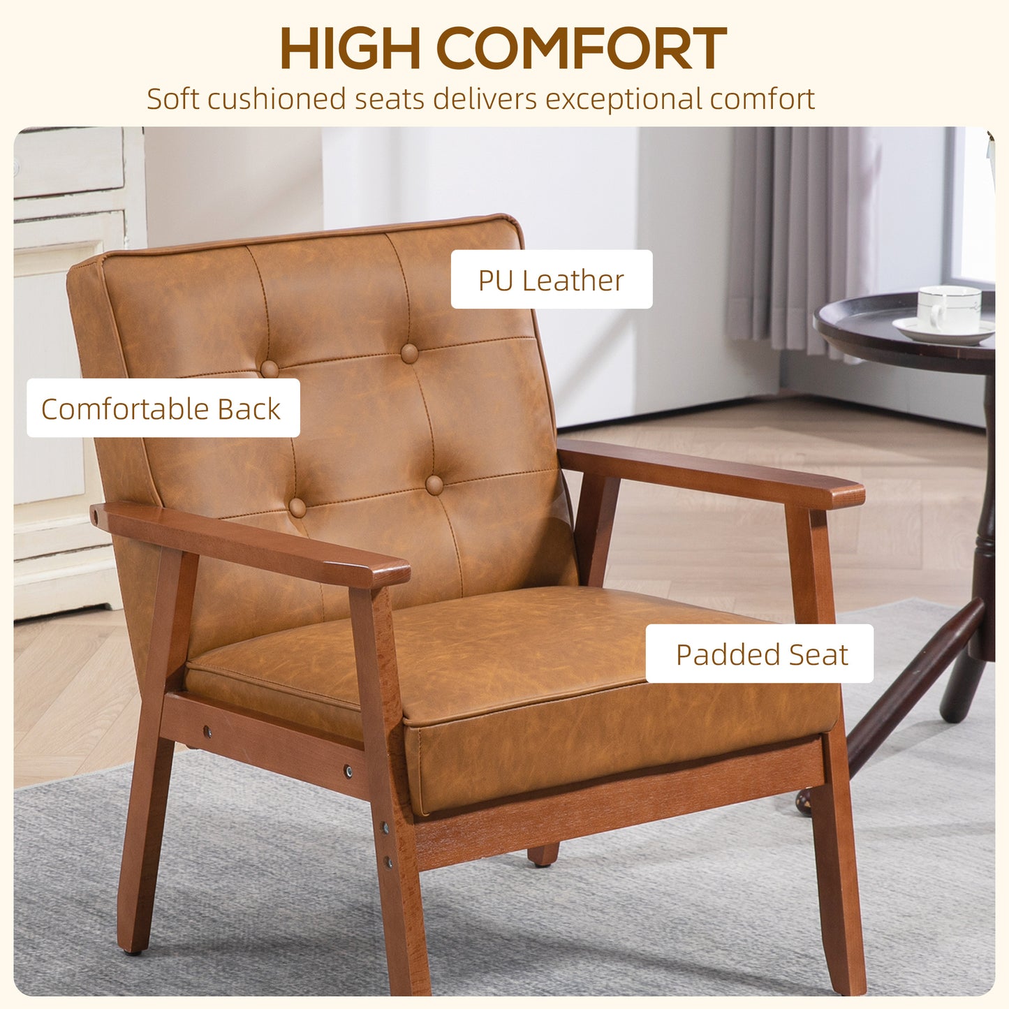 2 Pack Retro Vintage Style Accent Chair, with Faux Leather Seat - Brown