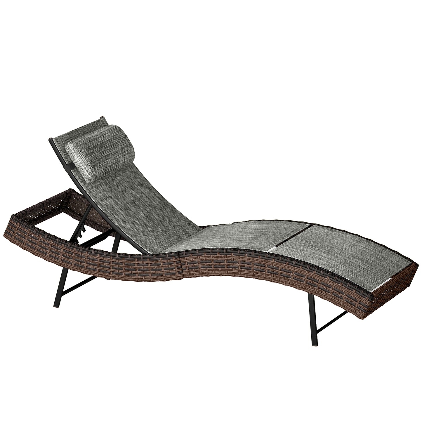 Rattan Sun Lounger | S-Curve Ergonomic Texteline Seat | 5 Position Adjustable Backrest | Headrest | All-Weather PE Rattan | Powder-Coated Frame | 198x60x44cm | 120kg | Brown