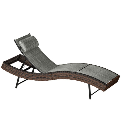Rattan Sun Lounger | S-Curve Ergonomic Texteline Seat | 5 Position Adjustable Backrest | Headrest | All-Weather PE Rattan | Powder-Coated Frame | 198x60x44cm | 120kg | Brown