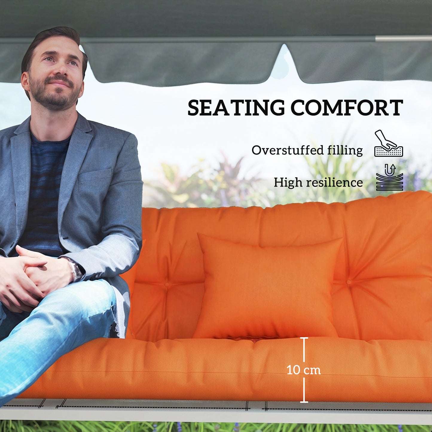 3-Seater Garden Cushion Set | Seat & Back Cushion + 2 Pillows | Water Repellent | Tufted | Orange